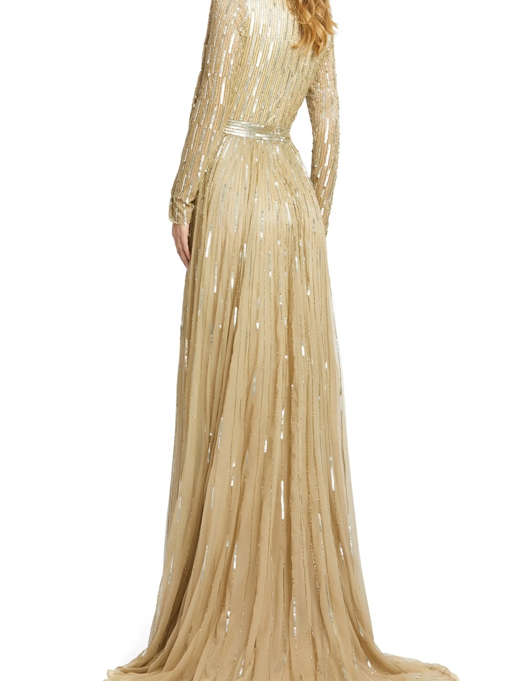 Mac Duggal Style 4977 NWT Taupe Gold Sequin Gown Size 4 Long Sleeve Formal Dress - Picture 16 of 16